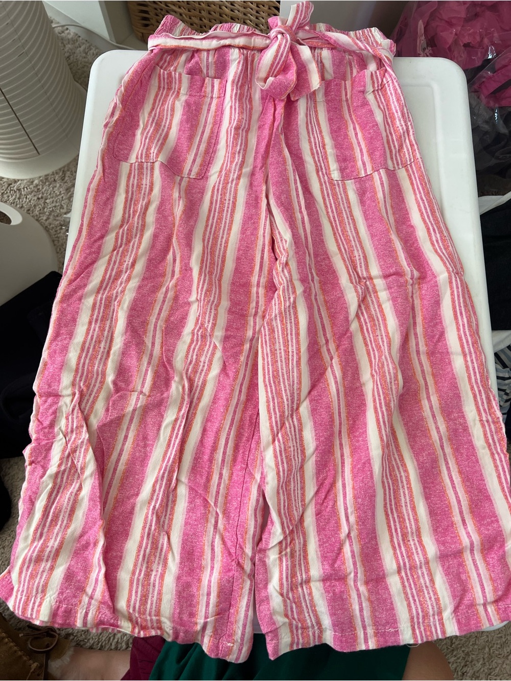 btween Pink and White Striped Wide-Leg Kids Pants